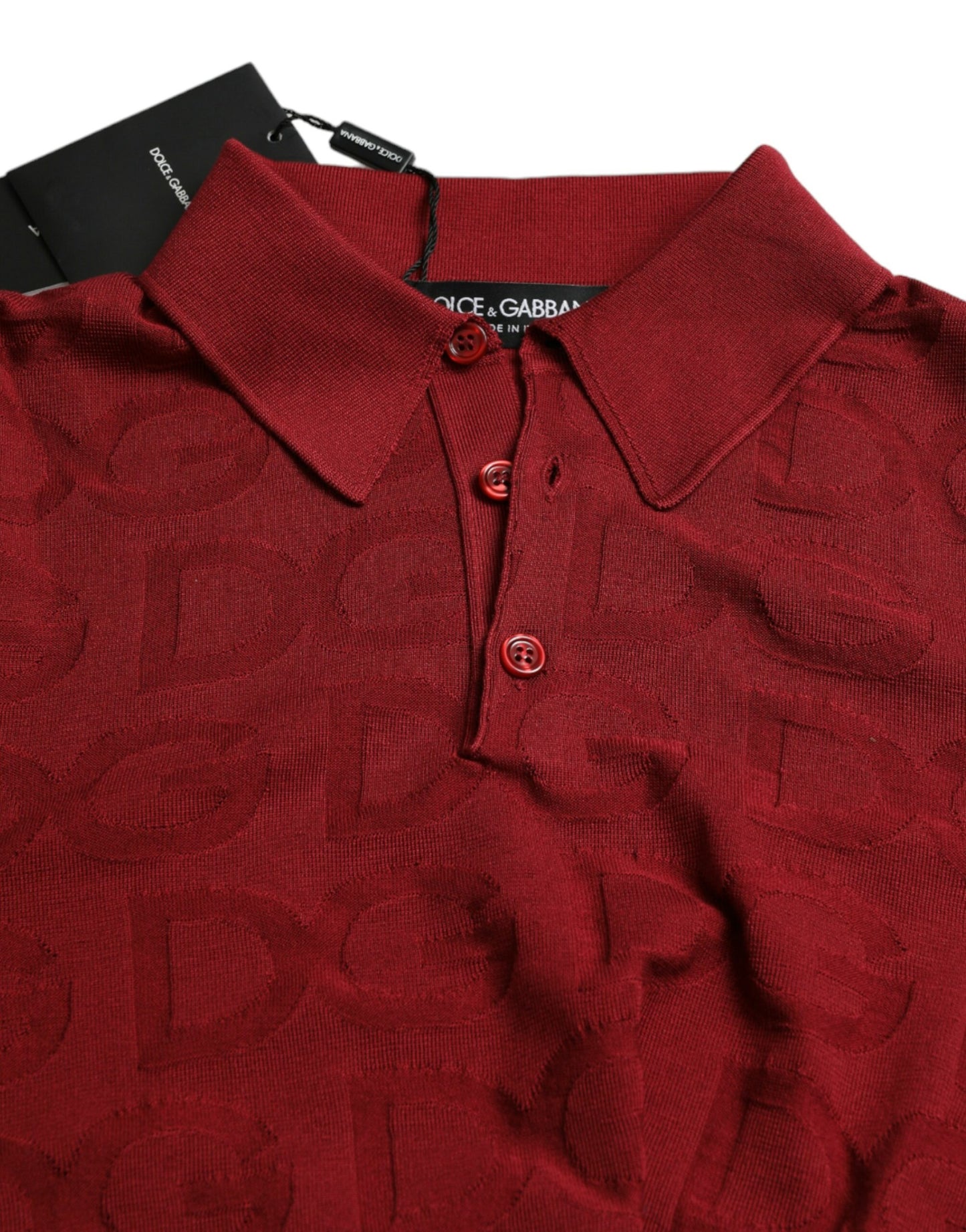 Maroon Collared Short Sleeve Silk T-shirt-Dolce & Gabbana-LabelTerrace.com