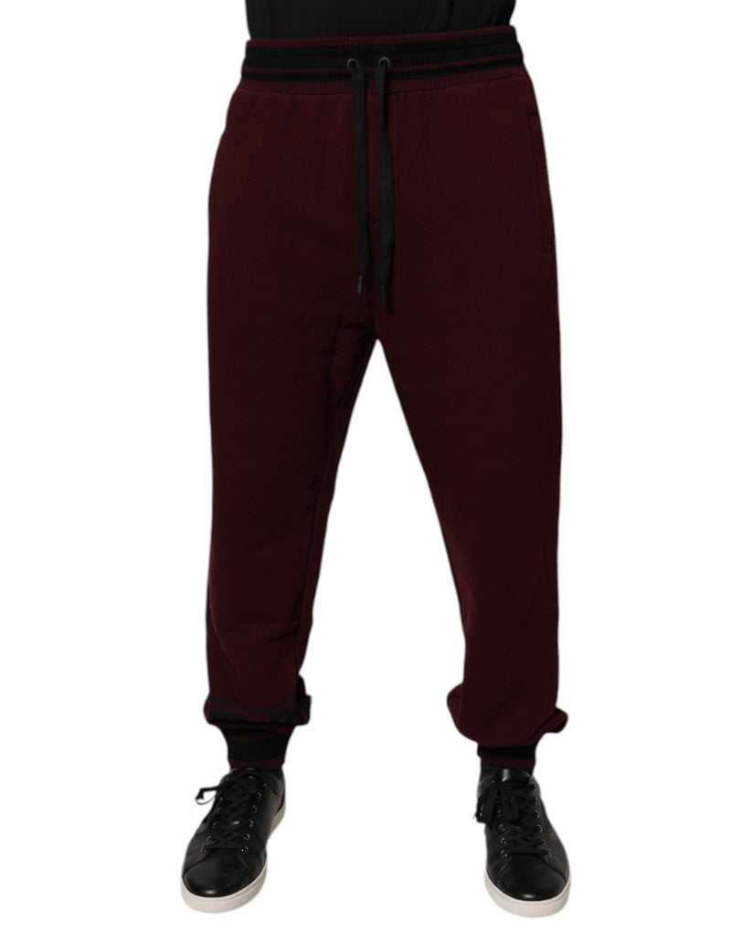 Maroon Cotton Men Jogger Sweatpants Pants-Dolce & Gabbana-LabelTerrace.com