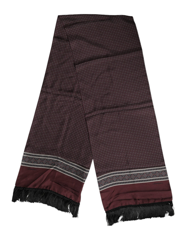 Maroon Dotted Silk Fringes Foulard Scarf-Dolce & Gabbana-LabelTerrace.com