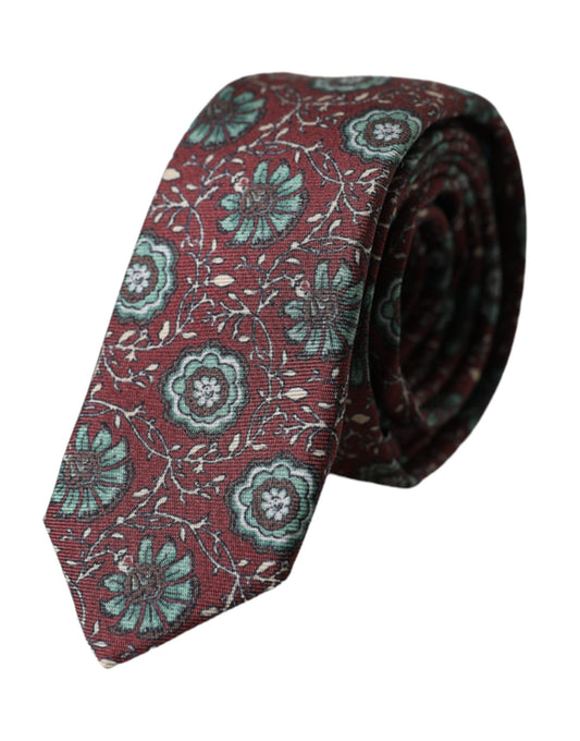 Maroon Floral 100% Silk Adjustable Men Tie-Dolce & Gabbana-LabelTerrace.com