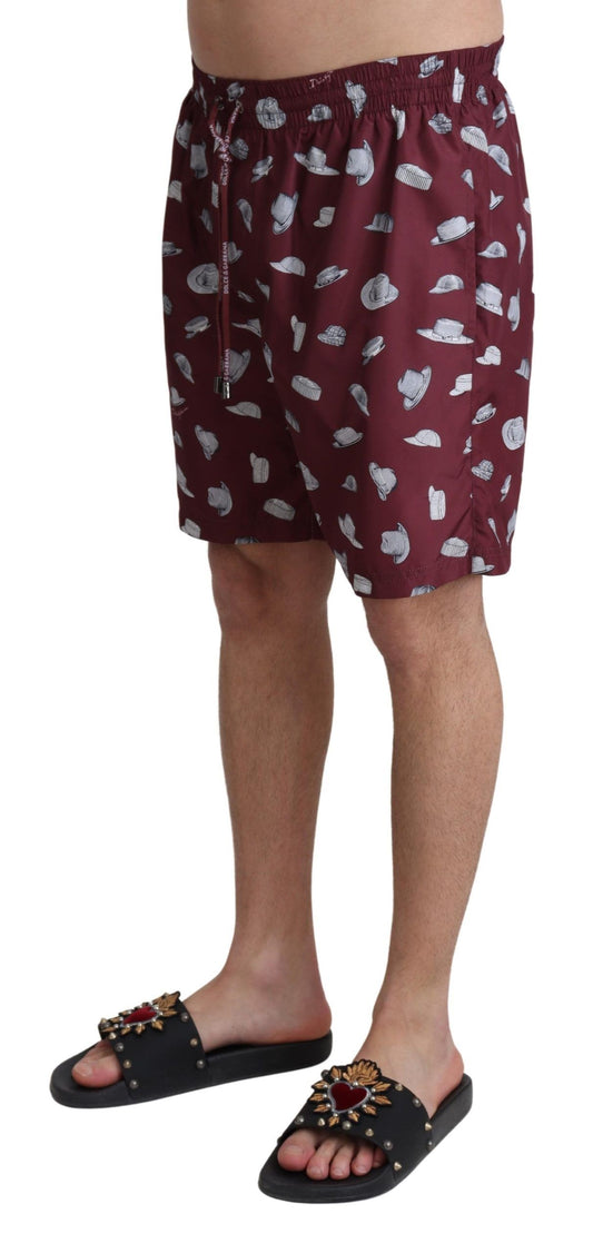 Maroon Hats Print Beachwear Shorts Swimwear-Dolce & Gabbana-LabelTerrace.com