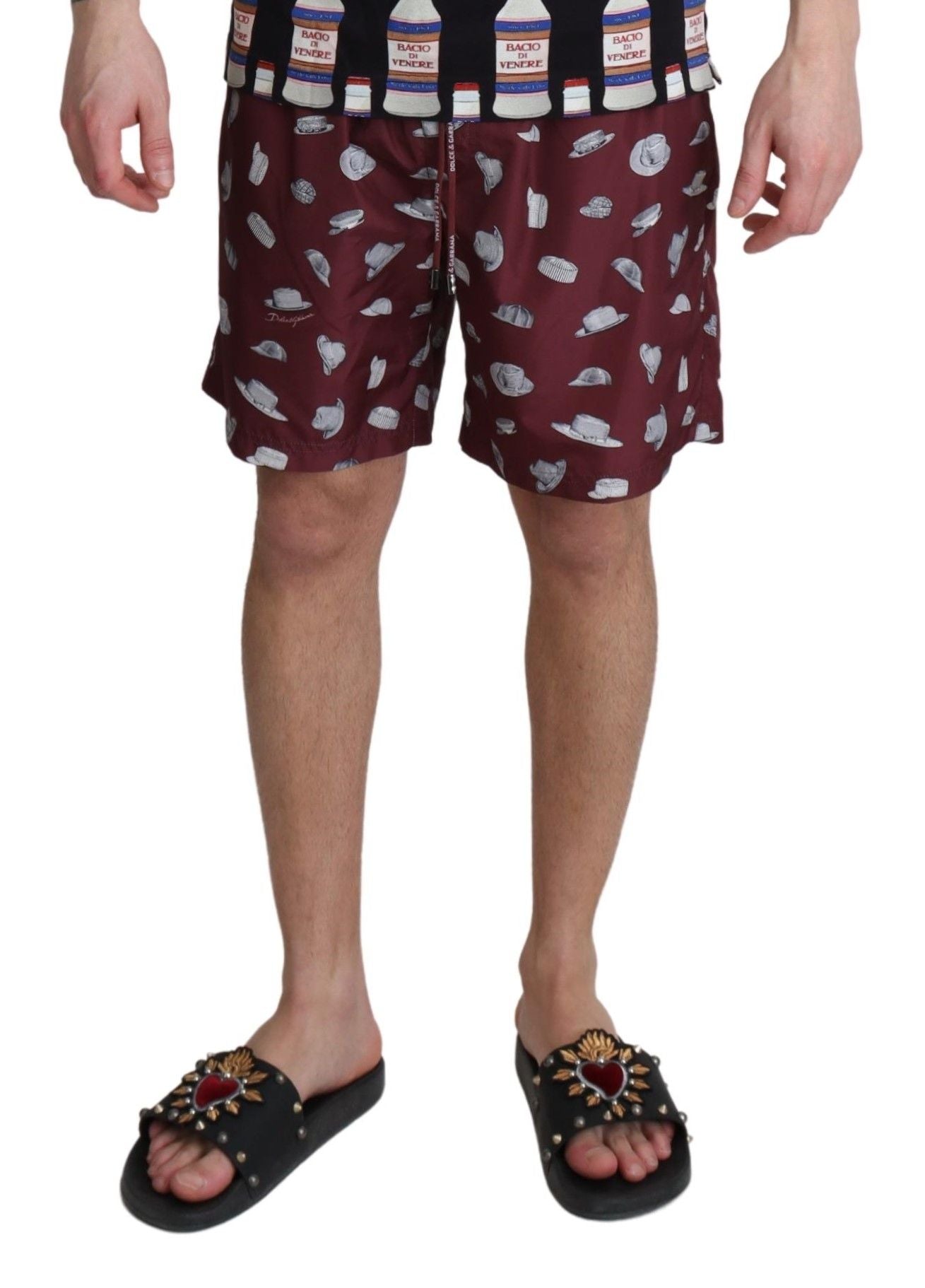 Maroon Hats Print Beachwear Shorts Swimwear-Dolce & Gabbana-LabelTerrace.com