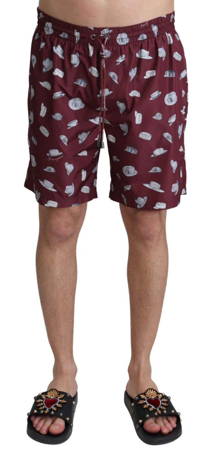 Maroon Hats Print Beachwear Shorts Swimwear-Dolce & Gabbana-LabelTerrace.com