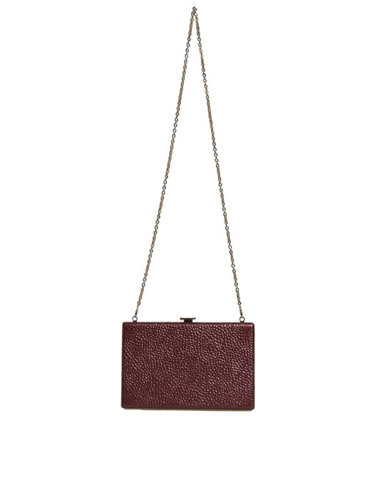 Maroon Leather Clutch Evening Crossbody Bag-Dolce & Gabbana-LabelTerrace.com