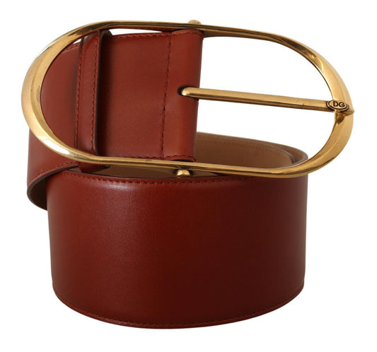 Maroon Leather Gold Metal Oval Buckle Belt-Dolce & Gabbana-LabelTerrace.com