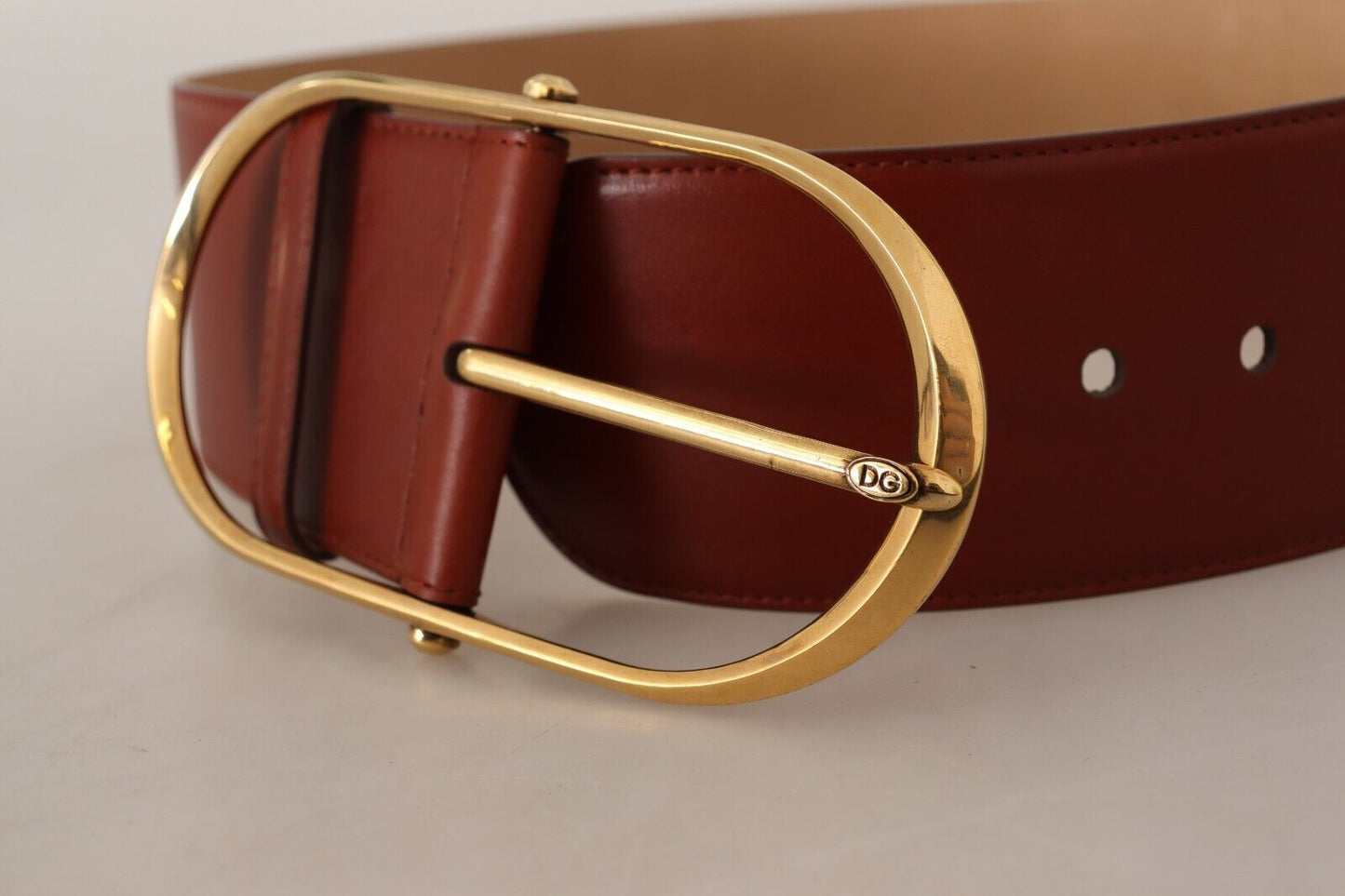 Maroon Leather Gold Metal Oval Buckle Belt-Dolce & Gabbana-LabelTerrace.com