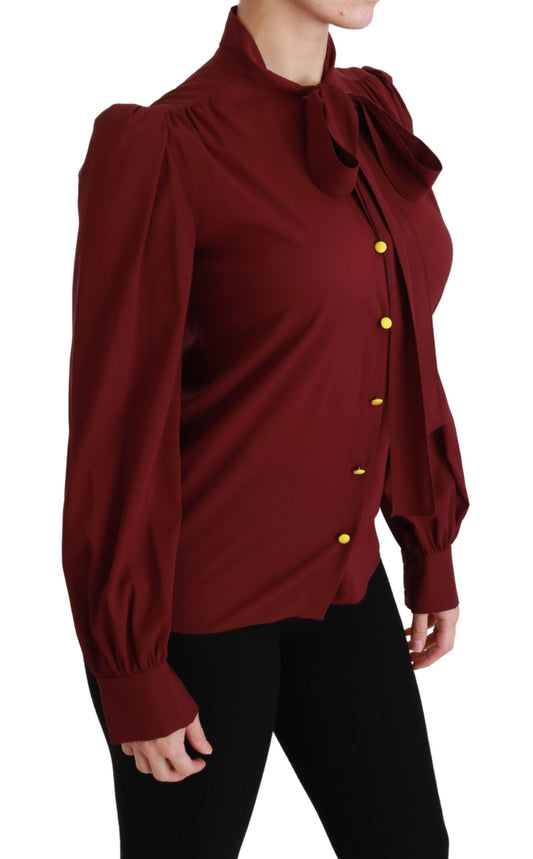 Maroon Long Sleeve Shirt Blouse Silk Top-Dolce & Gabbana-LabelTerrace.com