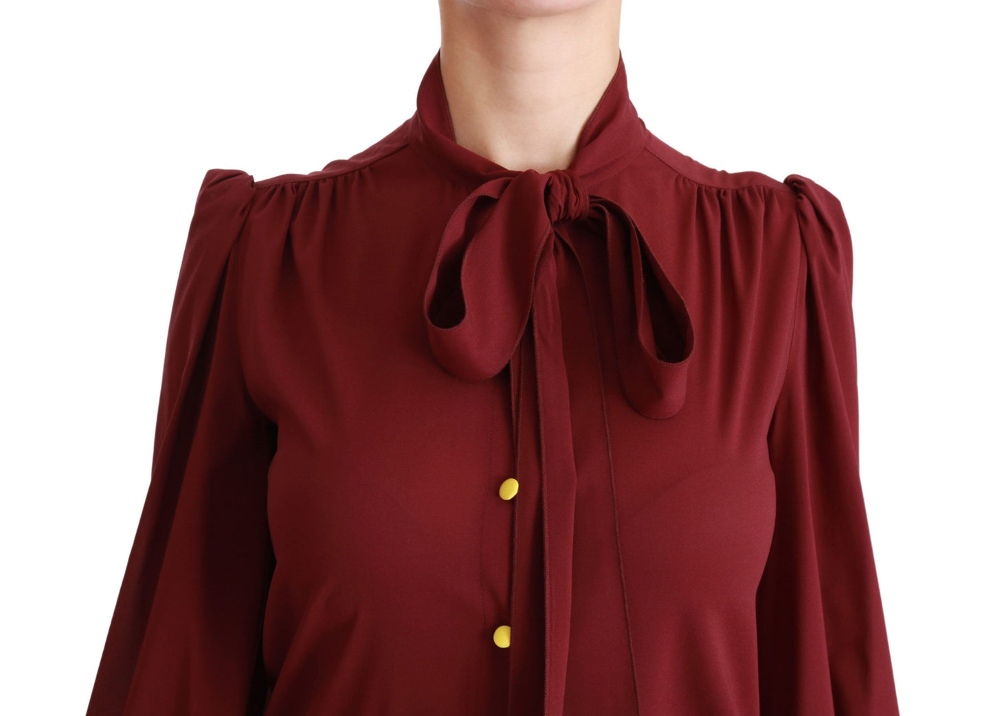 Maroon Long Sleeve Shirt Blouse Silk Top-Dolce & Gabbana-LabelTerrace.com