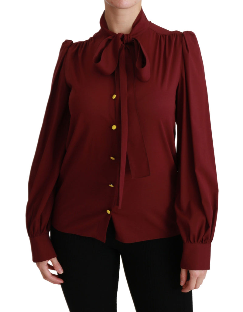Maroon Long Sleeve Shirt Blouse Silk Top-Dolce & Gabbana-LabelTerrace.com