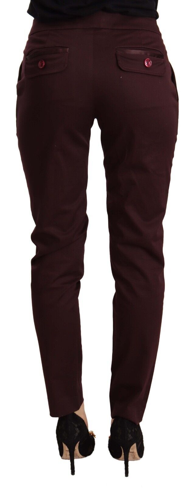 Maroon Mid Waist Skinny Women Trouser Pants-Just Cavalli-LabelTerrace.com