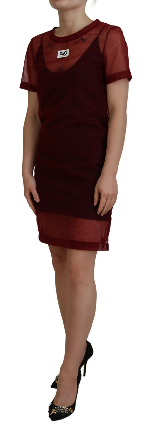 Maroon Nylon Two Layer Shift Mini Dress-Dolce & Gabbana-LabelTerrace.com