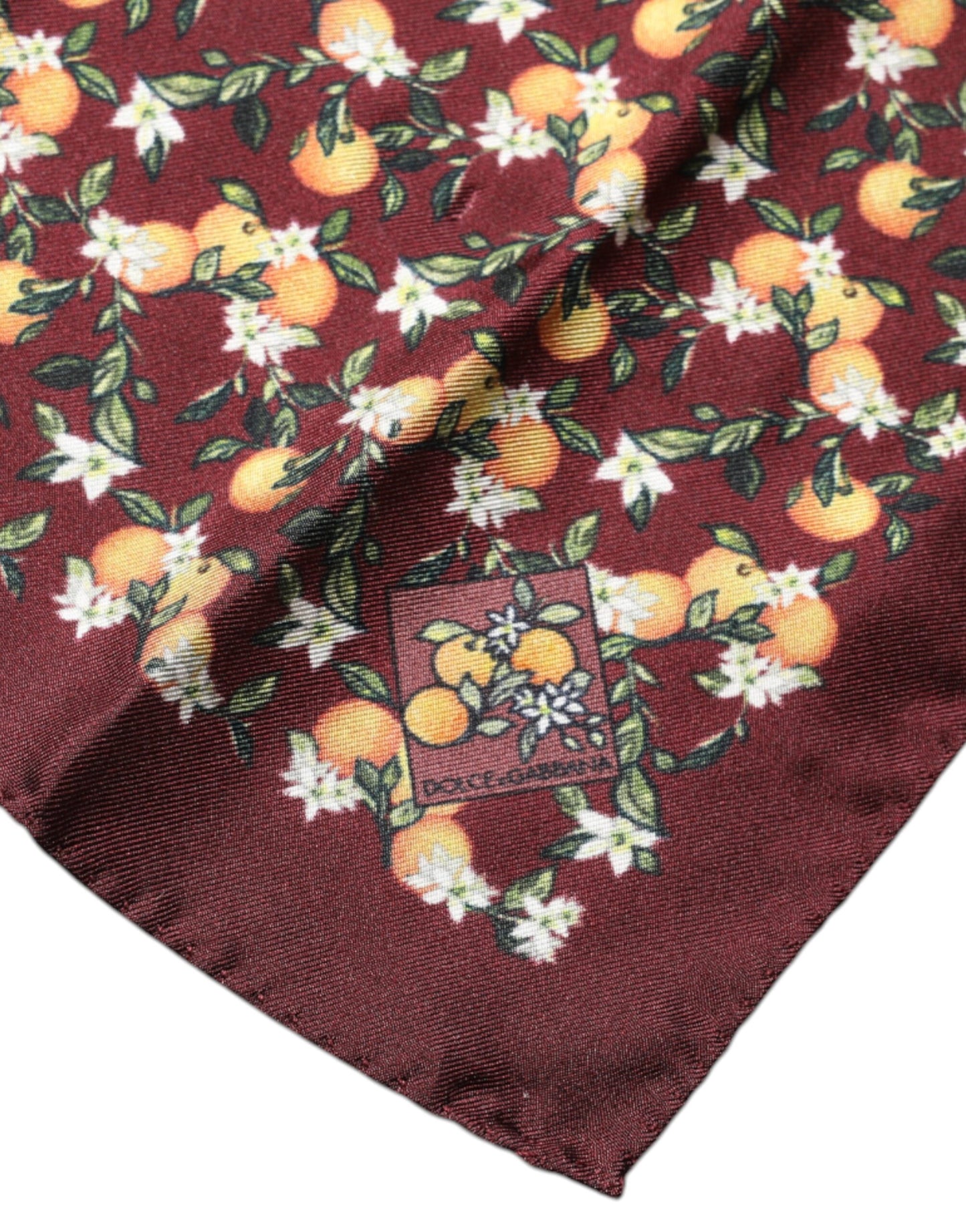 Maroon Oranges Silk Square Handkerchief Scarf-Dolce & Gabbana-LabelTerrace.com
