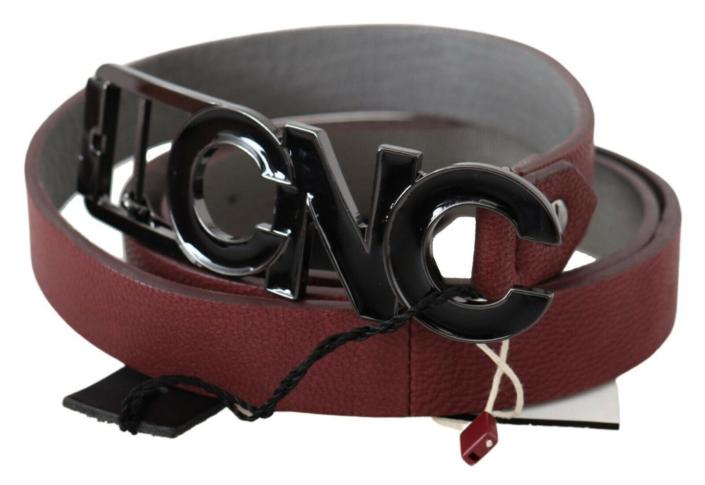 Maroon Skinny Leather Logo Fashion Belt-Costume National-LabelTerrace.com
