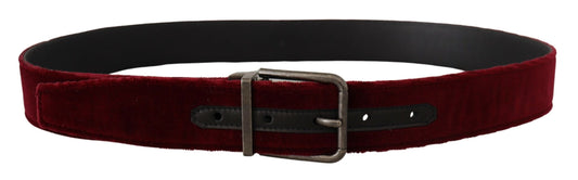 Maroon Velvet Leather Wide Vintage Metal Buckle Belt-Dolce & Gabbana-LabelTerrace.com