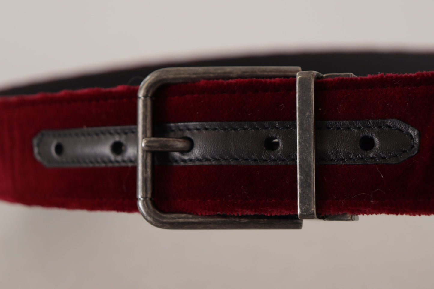 Maroon Velvet Leather Wide Vintage Metal Buckle Belt-Dolce & Gabbana-LabelTerrace.com