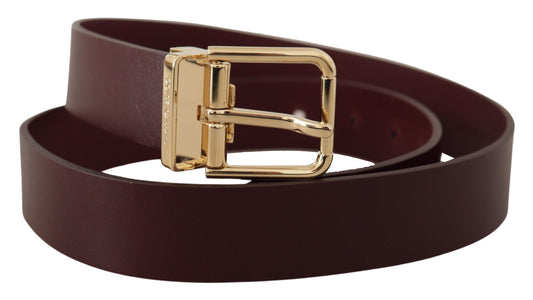 Maroon Vitello Leather Gold Metal Buckle Belt-Dolce & Gabbana-LabelTerrace.com