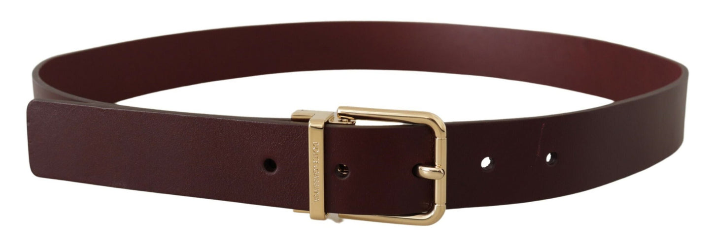 Maroon Vitello Leather Gold Metal Buckle Belt-Dolce & Gabbana-LabelTerrace.com