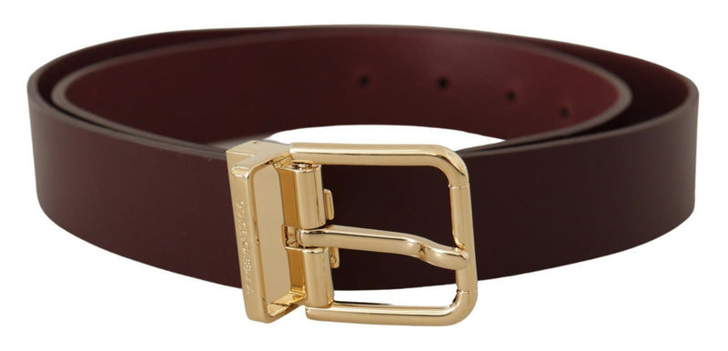 Maroon Vitello Leather Gold Metal Buckle Belt-Dolce & Gabbana-LabelTerrace.com