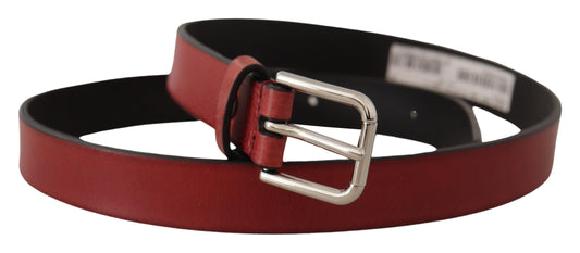Maroon Vitello Leather Silver Metal Belt-Dolce & Gabbana-LabelTerrace.com