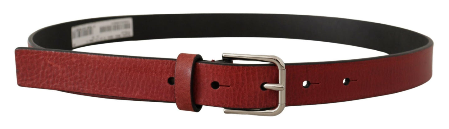 Maroon Vitello Leather Silver Metal Belt-Dolce & Gabbana-LabelTerrace.com