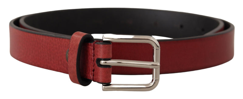 Maroon Vitello Leather Silver Metal Belt-Dolce & Gabbana-LabelTerrace.com