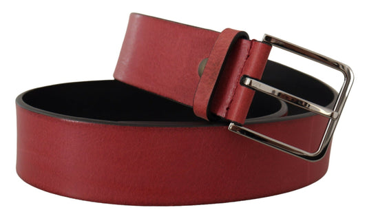 Maroon Vitello Silver Metal Logo Buckle Belt-Dolce & Gabbana-LabelTerrace.com