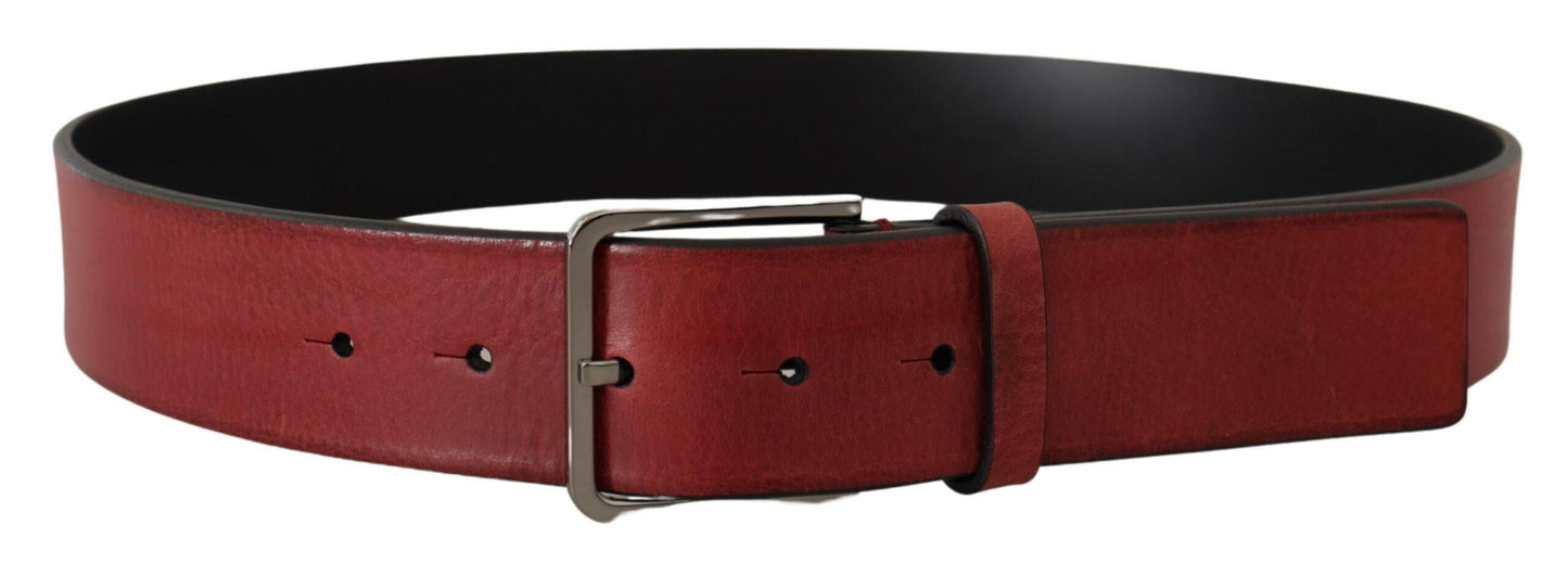 Maroon Vitello Silver Metal Logo Buckle Belt-Dolce & Gabbana-LabelTerrace.com