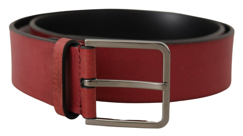 Maroon Vitello Silver Metal Logo Buckle Belt-Dolce & Gabbana-LabelTerrace.com