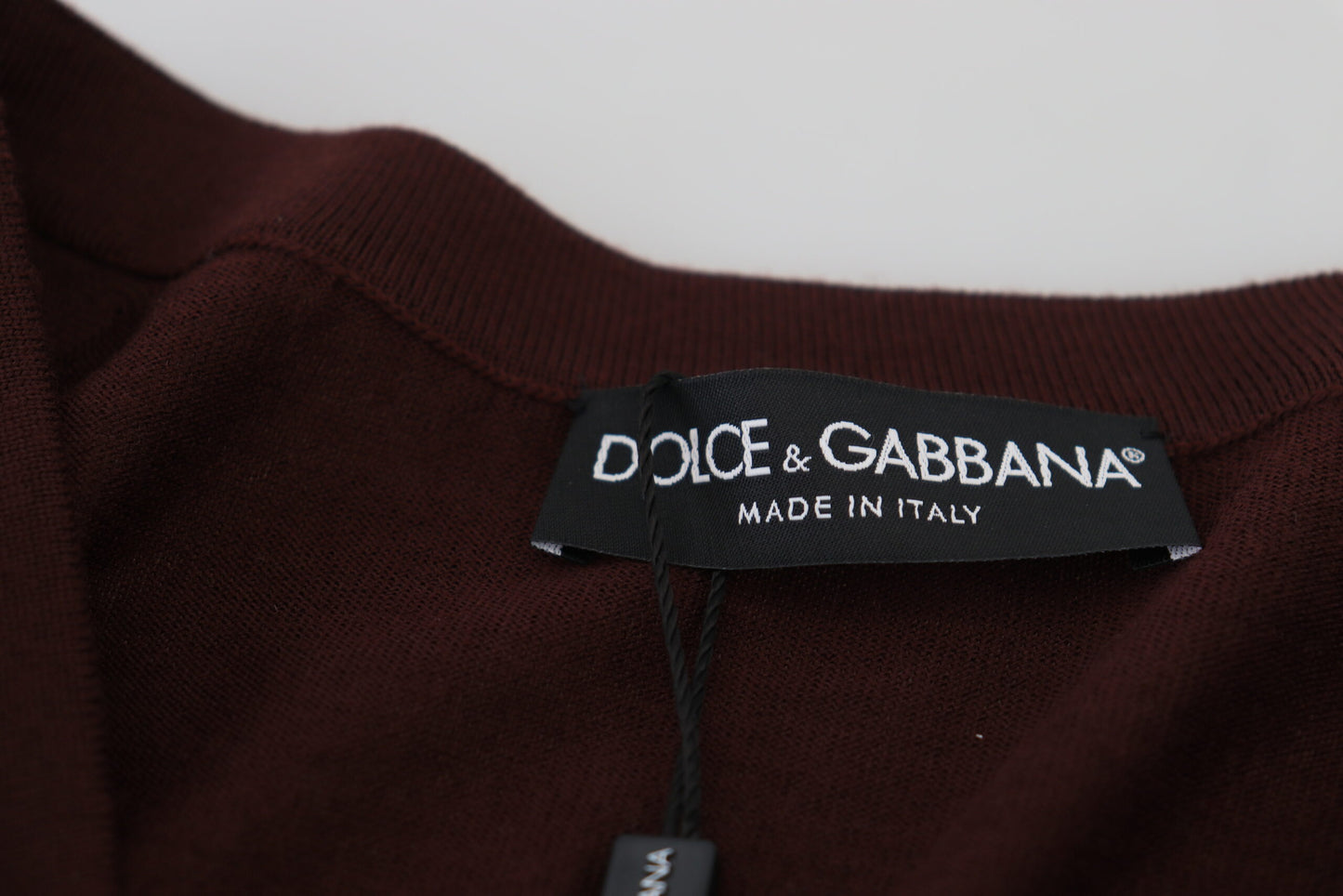 Maroon Wool Knit Deep V-neck Cardigan Sweater-Dolce & Gabbana-LabelTerrace.com