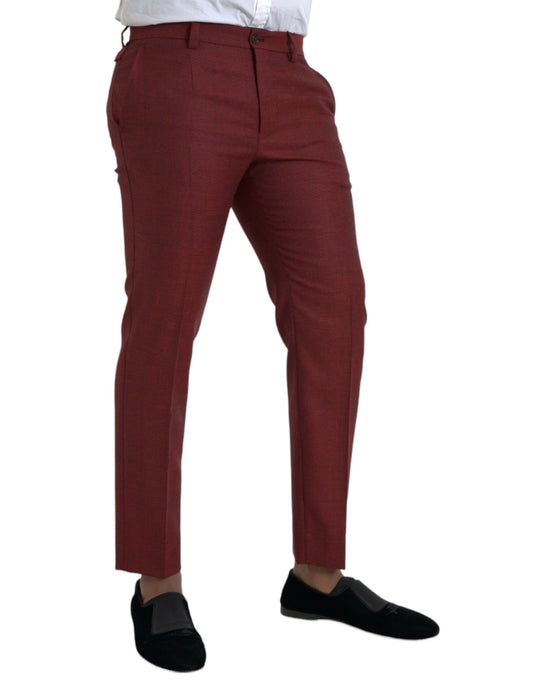 Maroon Wool Men Skinny Dress Pants-Dolce & Gabbana-LabelTerrace.com