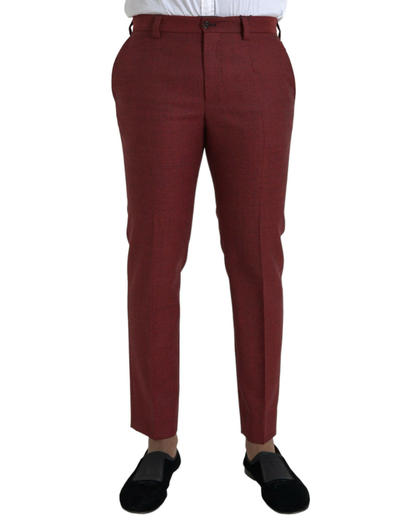 Maroon Wool Men Skinny Dress Pants-Dolce & Gabbana-LabelTerrace.com