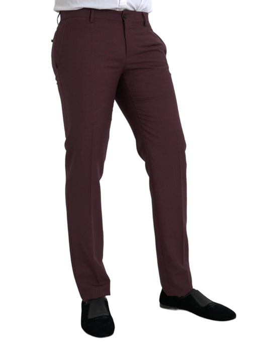 Maroon Wool Men Slim Fit Dress Pants-Dolce & Gabbana-LabelTerrace.com