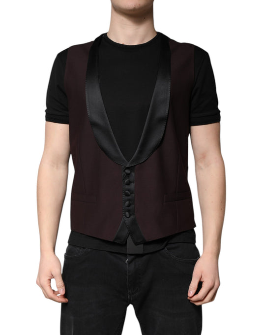 Maroon Wool Waistcoat Dress Formal Vest-Dolce & Gabbana-LabelTerrace.com