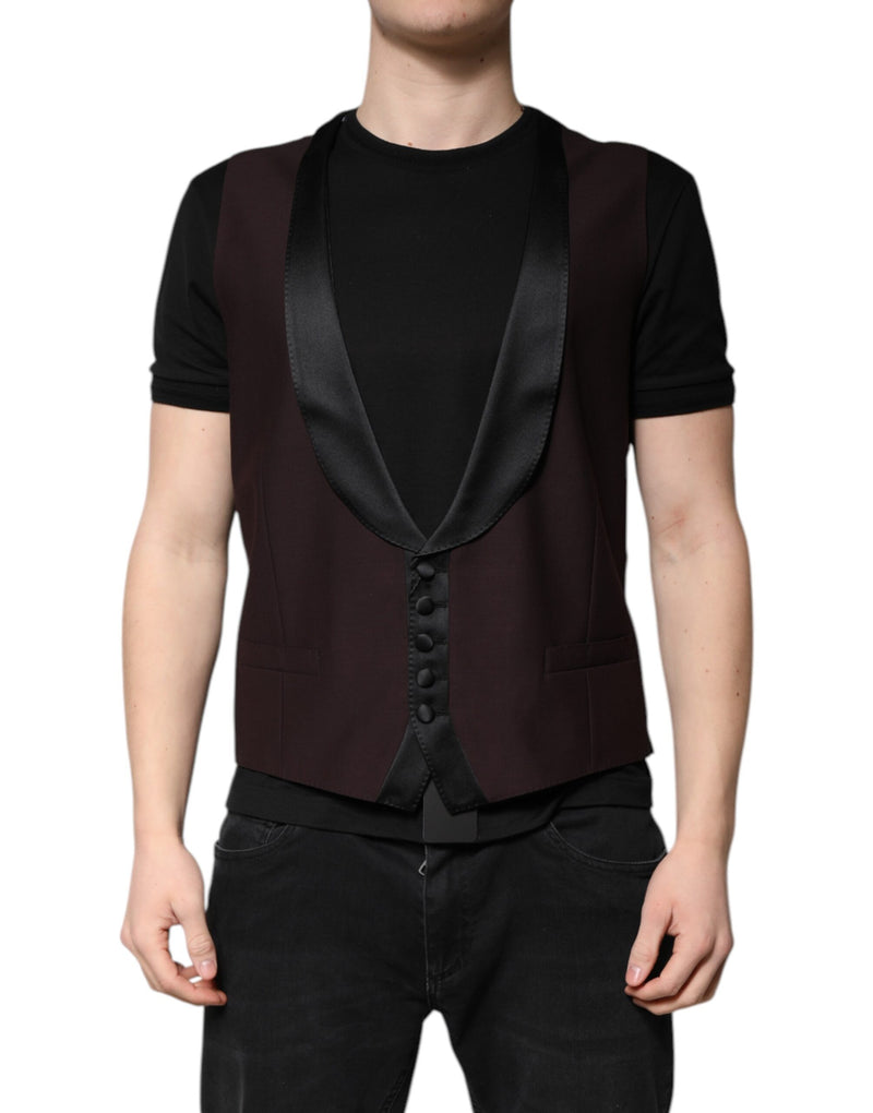 Maroon Wool Waistcoat Dress Formal Vest-Dolce & Gabbana-LabelTerrace.com