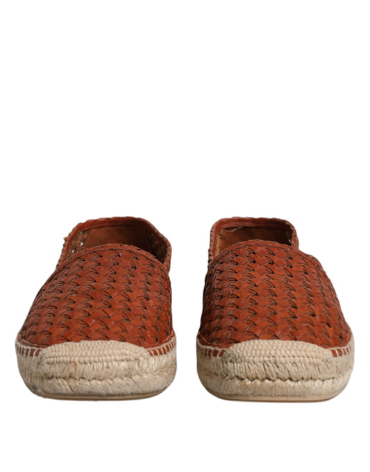 Maroon Woven Leather Men Espadrille Shoes-Dolce & Gabbana-LabelTerrace.com
