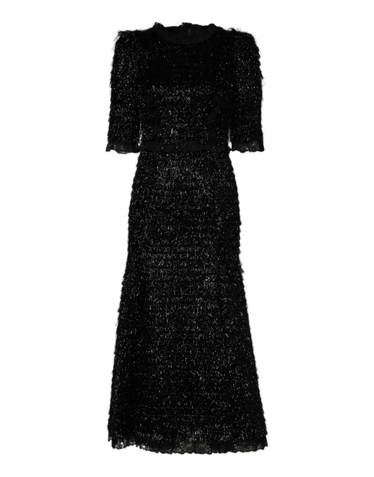 Metallic Black Polyester A-line Midi Dress-Dolce & Gabbana-LabelTerrace.com