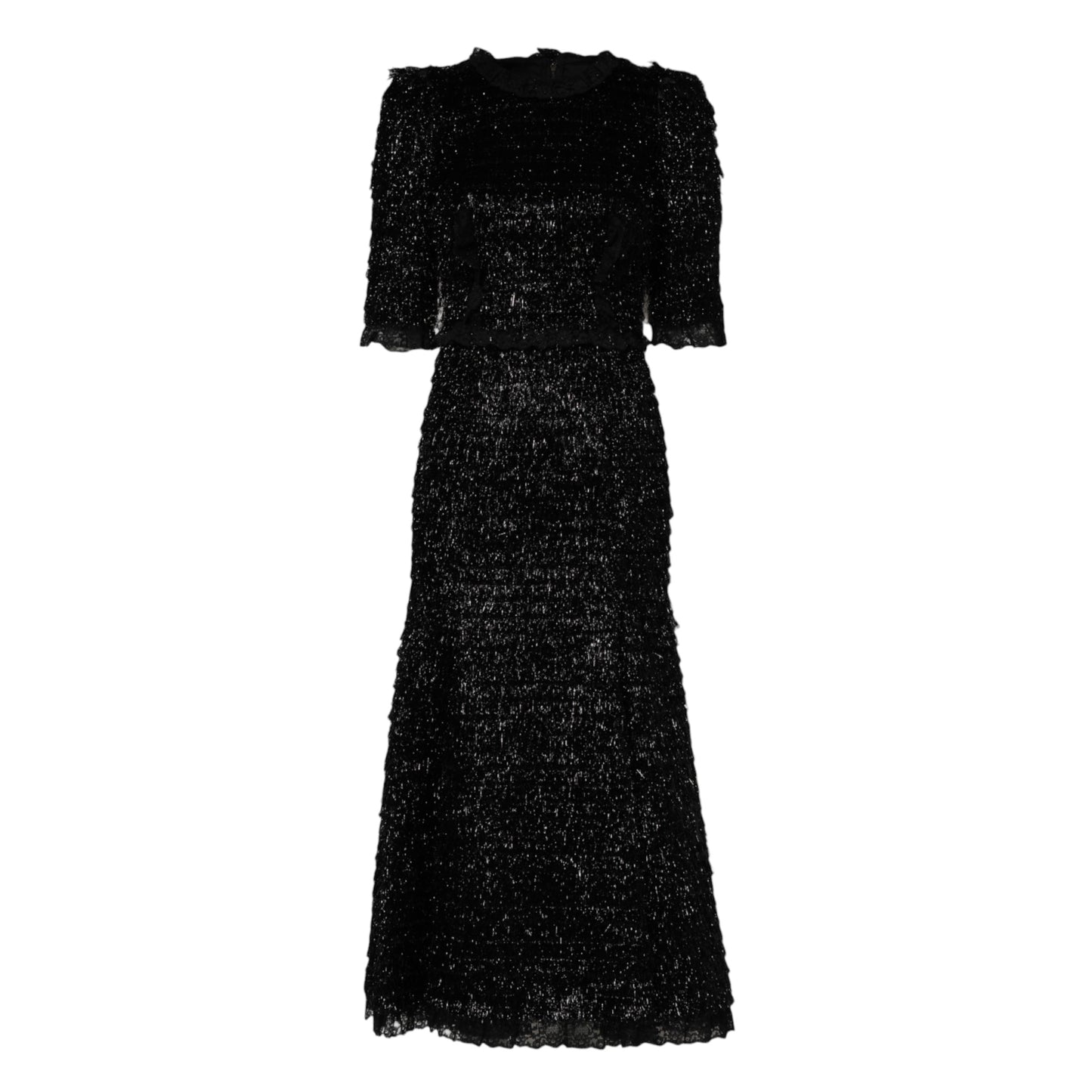 Metallic Black Polyester A-line Midi Dress-Dolce & Gabbana-LabelTerrace.com