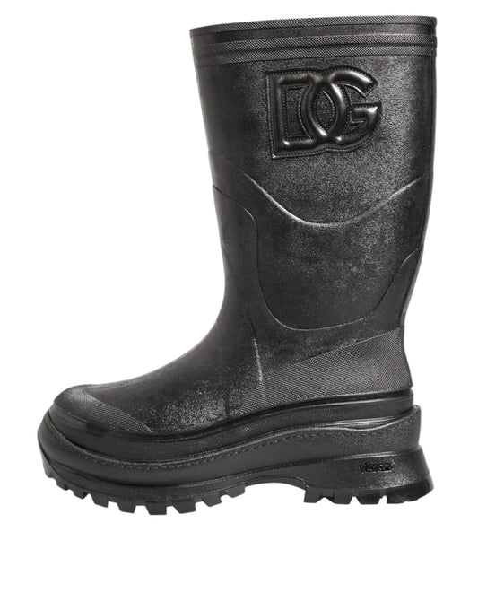 Metallic Black Pull On Rain Boots Men Shoes-Dolce & Gabbana-LabelTerrace.com