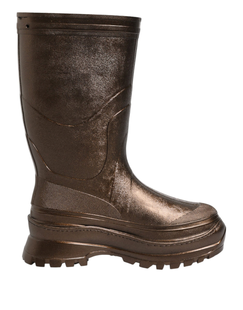 Metallic Bronze Pull On Rain Boots Shoes-Dolce & Gabbana-LabelTerrace.com