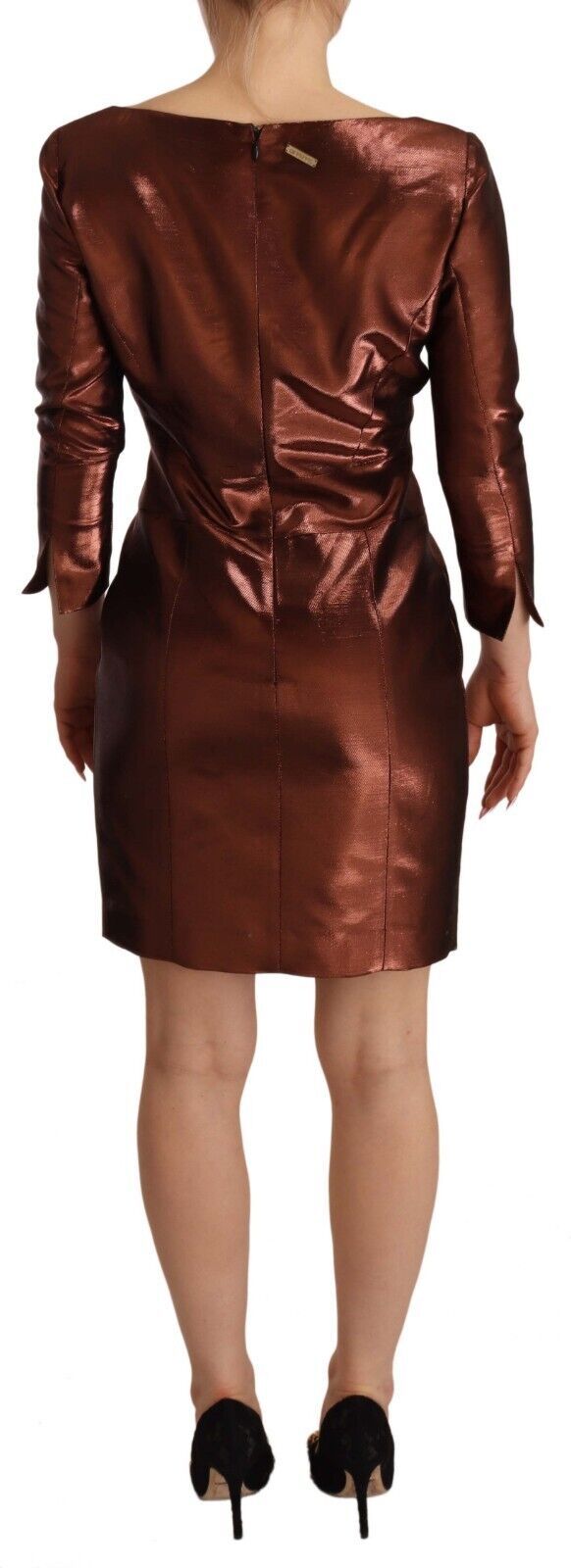 Metallic Brown Long Sleeves Square Neck Sheath Dress-GF Ferre-LabelTerrace.com