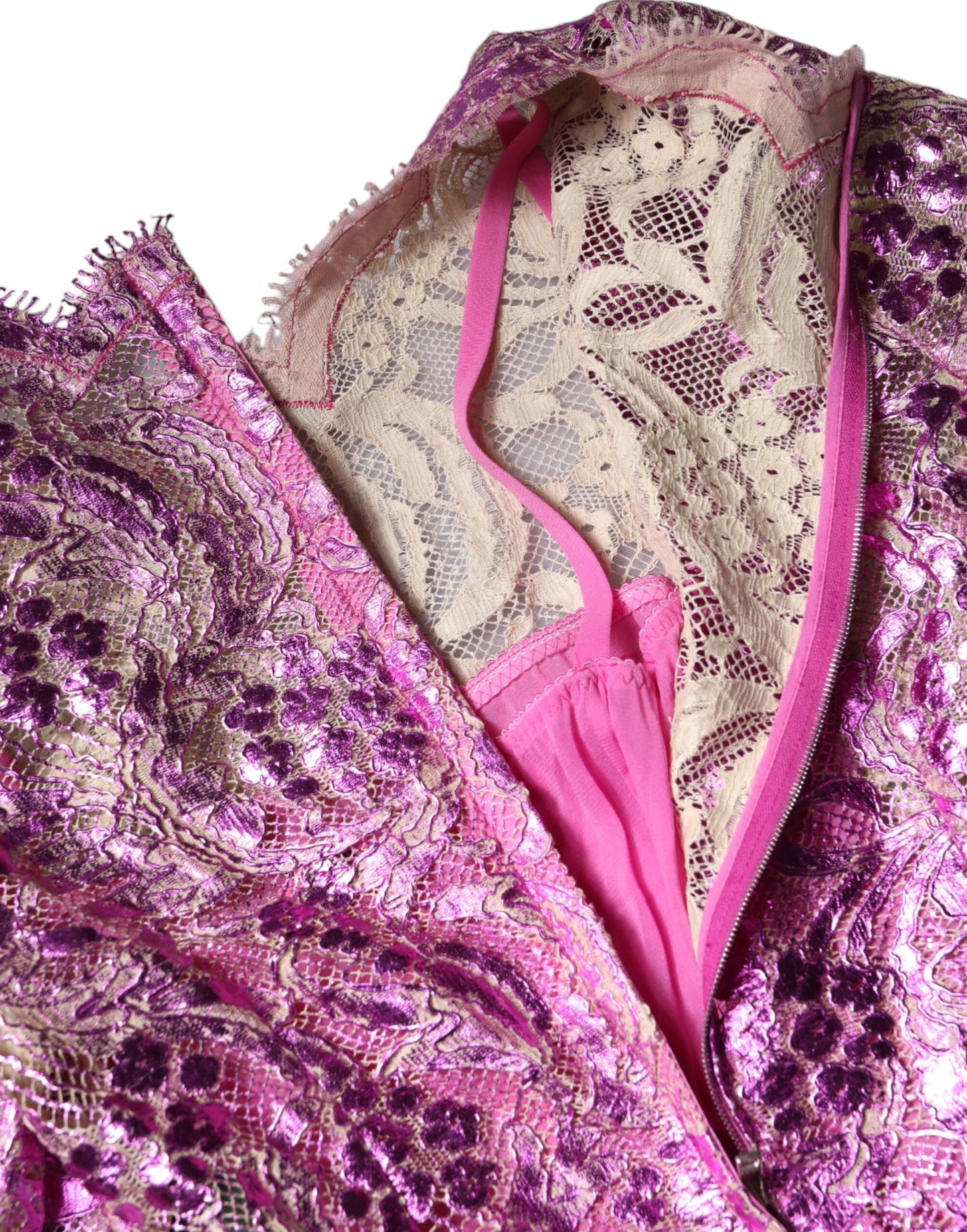 Metallic Fuchsia Floral Sheath Mini Dress-Dolce & Gabbana-LabelTerrace.com