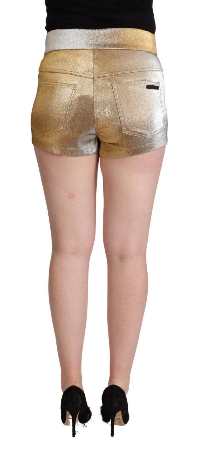Metallic Gold Cotton Mid Waist Hot Pants Shorts-Dolce & Gabbana-LabelTerrace.com