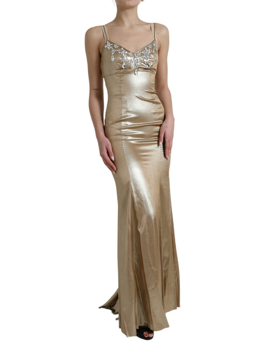 Metallic Gold Crystal Embellished Gown Dress-Dolce & Gabbana-LabelTerrace.com