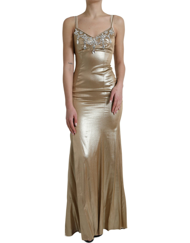Metallic Gold Crystal Embellished Gown Dress-Dolce & Gabbana-LabelTerrace.com