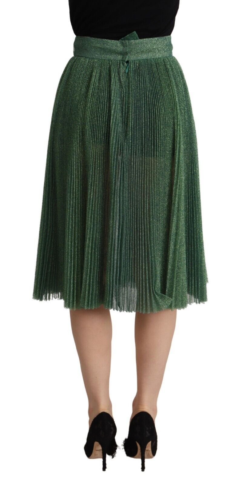 Metallic Green High Waist A-line Pleated Skirt-Dolce & Gabbana-LabelTerrace.com