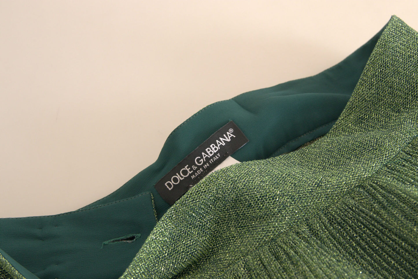 Metallic Green High Waist A-line Pleated Skirt-Dolce & Gabbana-LabelTerrace.com