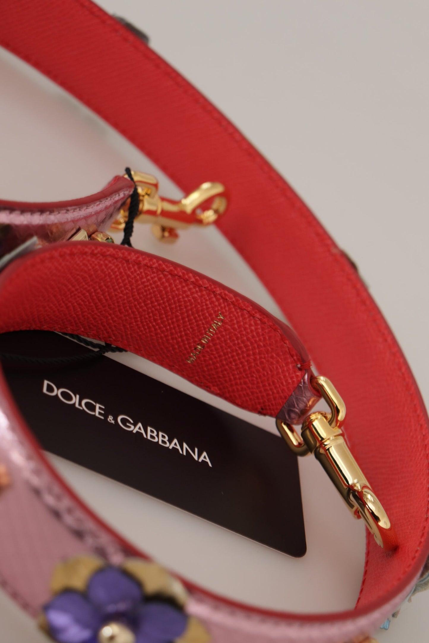 Metallic Pink Leather Studded Shoulder Strap-Dolce & Gabbana-LabelTerrace.com