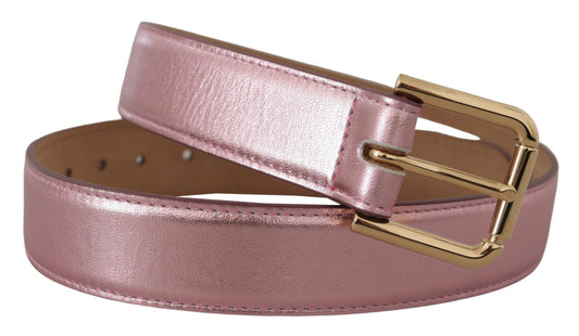 Metallic Pink Polished Leather Logo Metal Buckle Belt-Dolce & Gabbana-LabelTerrace.com