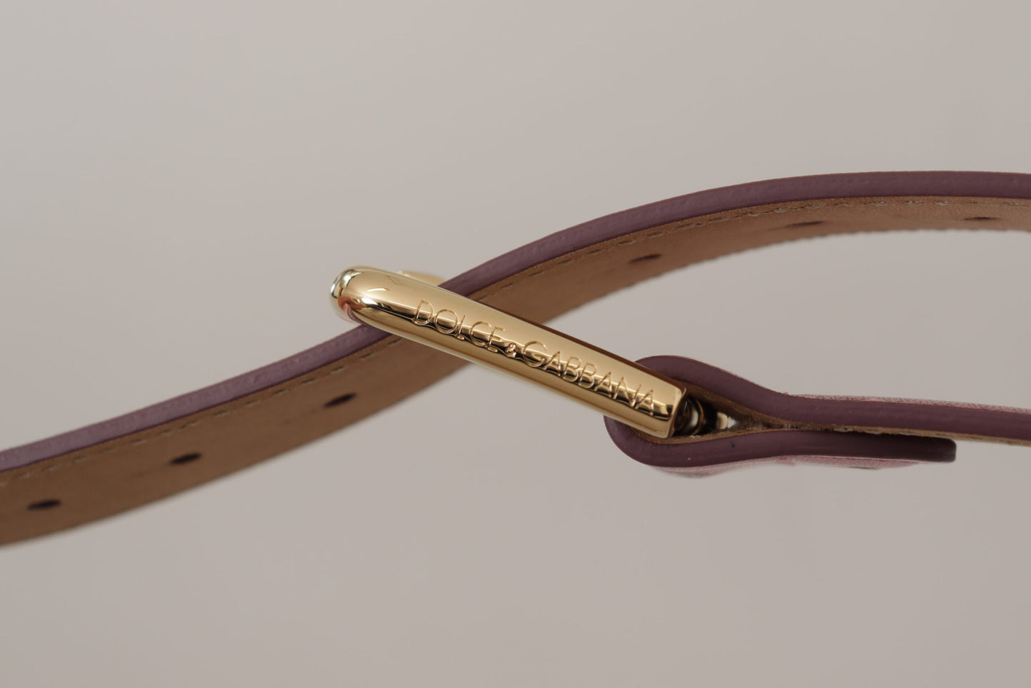 Metallic Pink Polished Leather Logo Metal Buckle Belt-Dolce & Gabbana-LabelTerrace.com