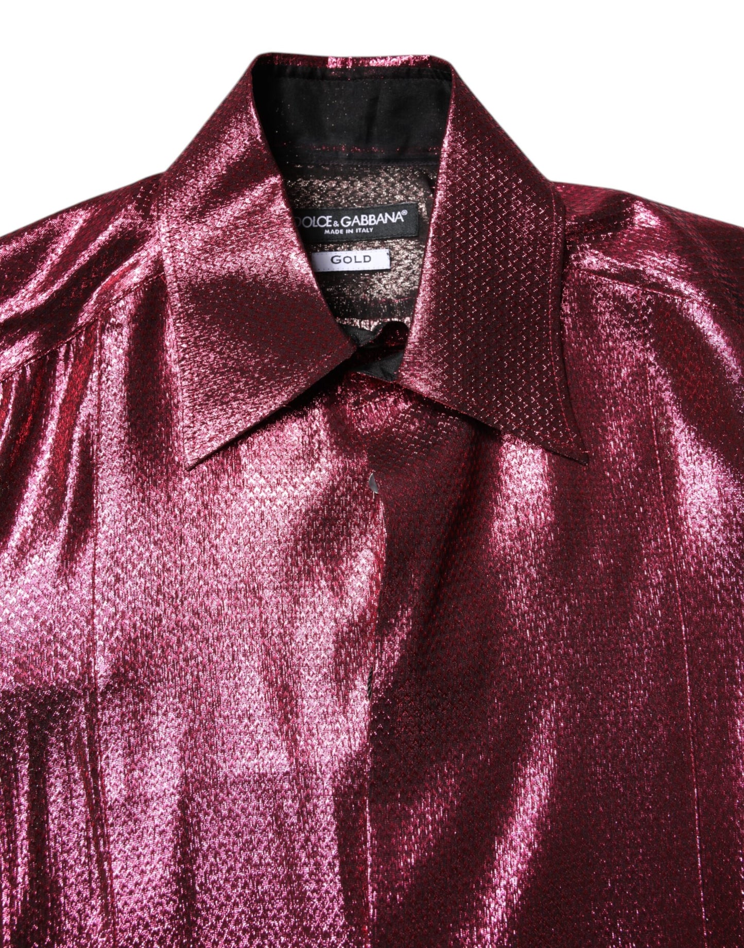 Metallic Red Cotton GOLD Dress Formal Shirt-Dolce & Gabbana-LabelTerrace.com